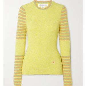 Victoria Beckham Striped Ribbed‎ Cotton-blend Bouclé Sweater Yellow